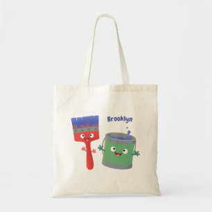 Cute paintbrush and paint cartoon characters tote bag
