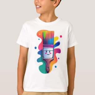 Cute Paintbrush Character with Colourful Paint Spl T-Shirt