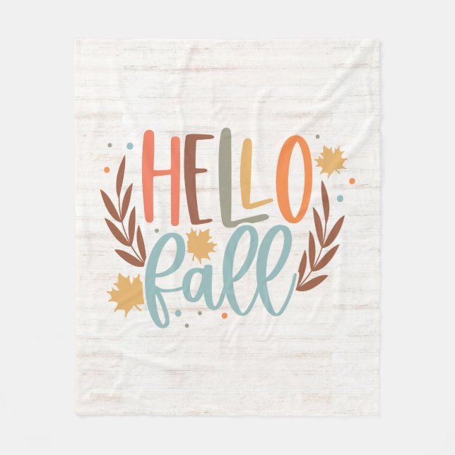 Cute Painted Hello Fall Fleece Blanket (Front)