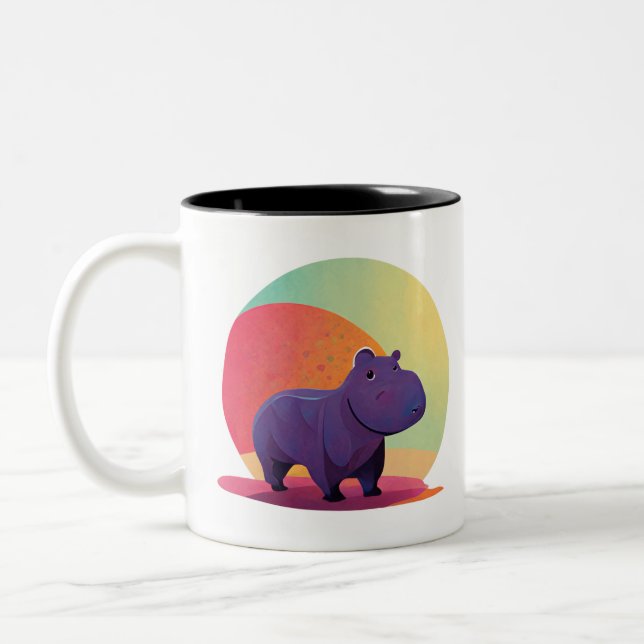 Cute painted hippo Two-Tone coffee mug (Left)