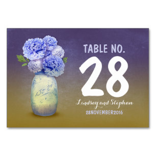 Cute painted mason jar blue flowers table cards
