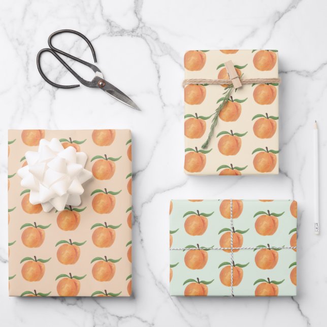 Cute Painted Peach Fruit Illustration  Wrapping Paper Sheet (Front)