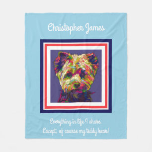 Cute painted teddy bear (with poem), personalised fleece blanket