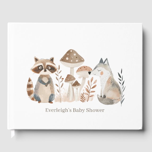 Cute Painted Woodland Animals Baby Shower Guest Book (Front)