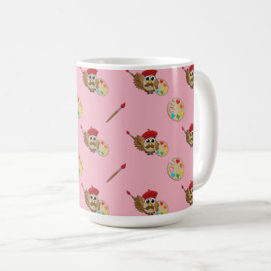 Cute Painter Owl Cartoon Coffee Mug
