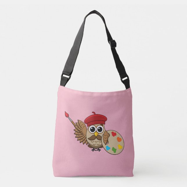 Cute Painter Owl Cartoon Crossbody Bag (Front)