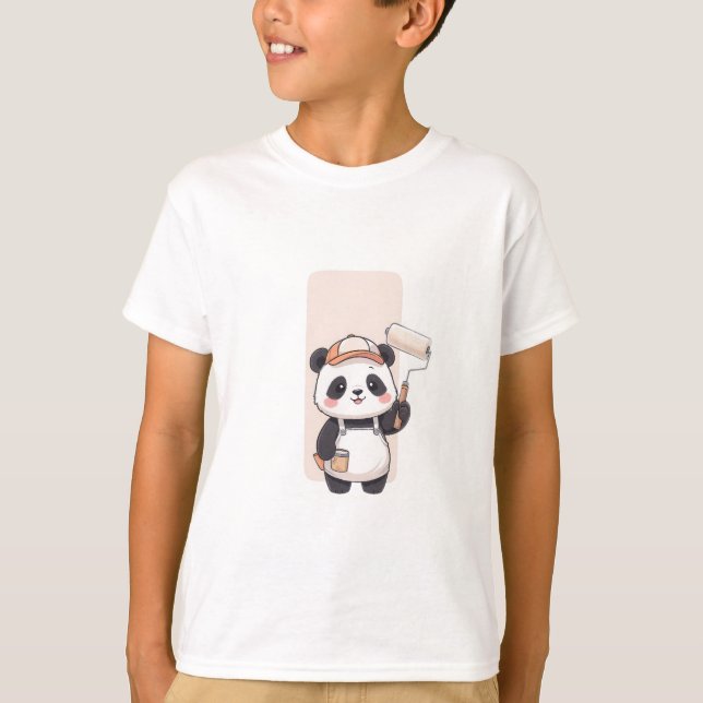 Cute Painter Panda Kids T-Shirt (Front)