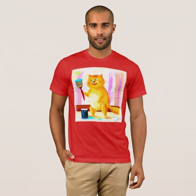 Cute Painting Of A Cat Holding A Brush. Buy Now T-Shirt (Front Full)
