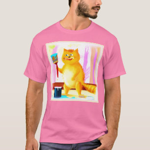 Cute Painting Of A Cat Holding A Brush. Buy Now T-Shirt