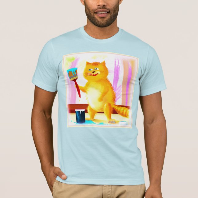 Cute Painting Of A Cat Holding A Brush. Buy Now T-Shirt (Front)