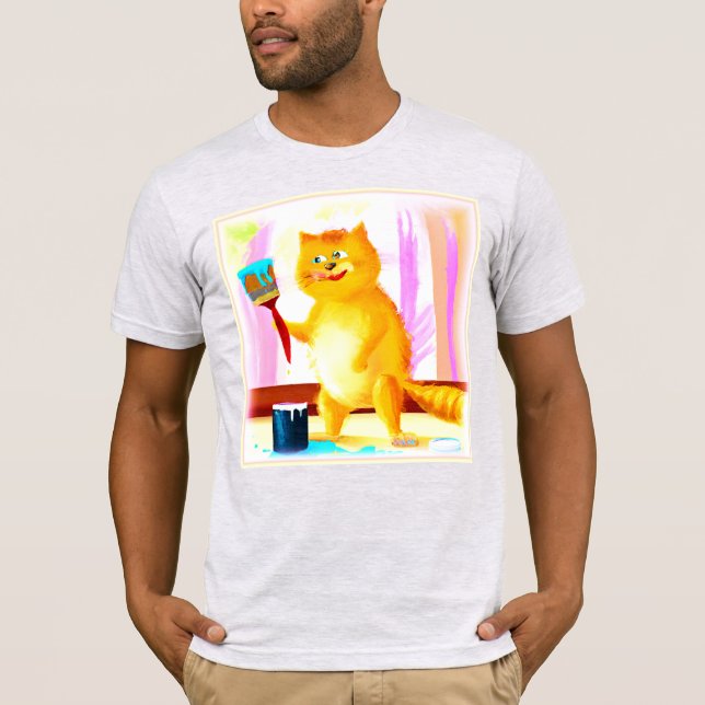Cute Painting Of A Cat Holding A Brush. Buy Now T-Shirt (Front)