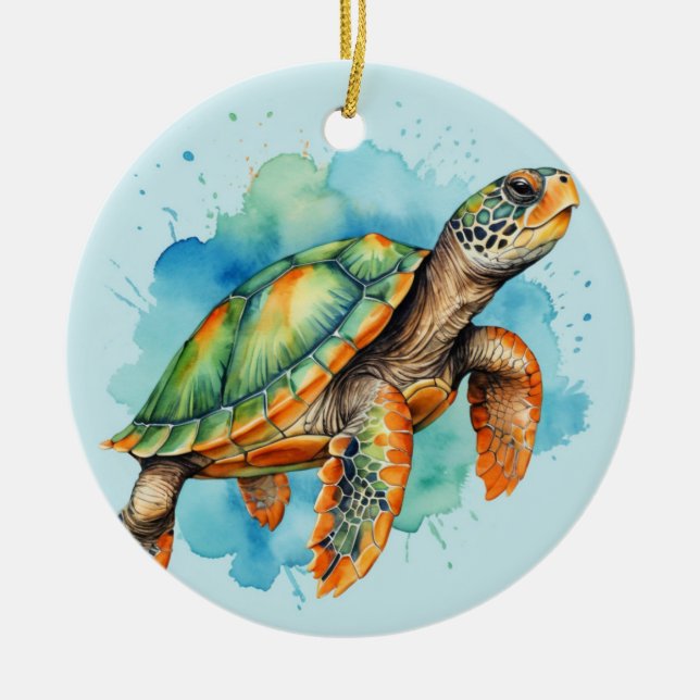 Cute Painting Turtle Ceramic Tree Decoration (Front)