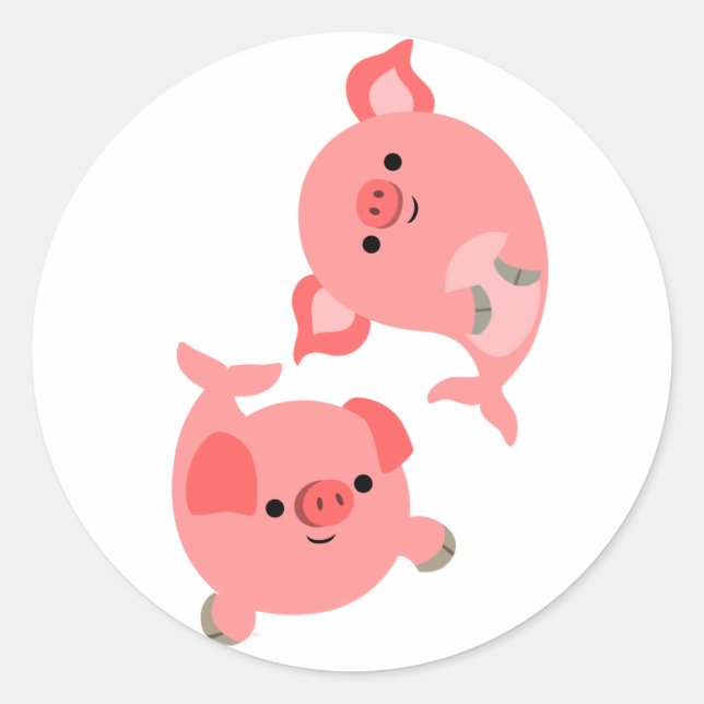Cute Pair of Cartoon Merpigs Classic Round Sticker (Front)