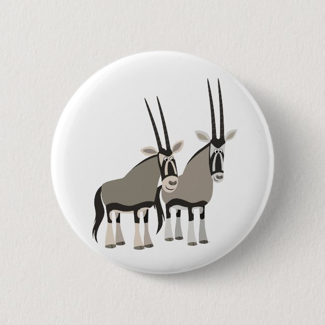 Cute Pair of Cartoon Oryxes Button Badge (Front)