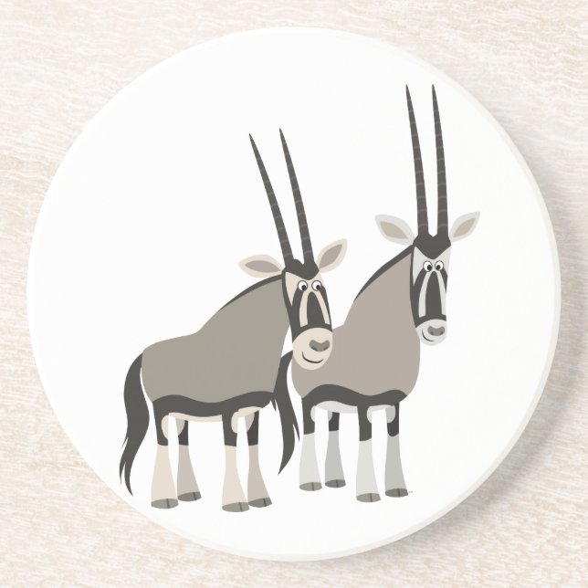 Cute Pair of Cartoon Oryxes Coaster (Front)