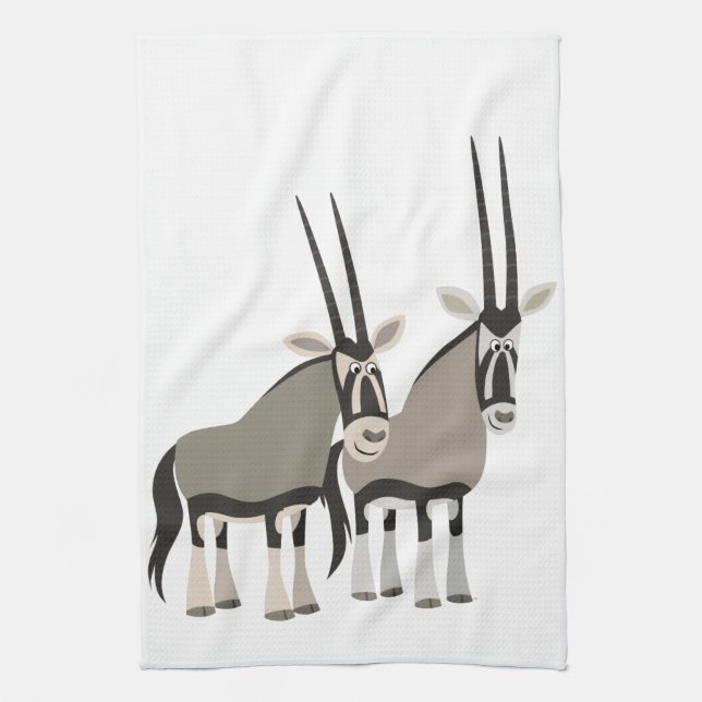 Cute Pair of Cartoon Oryxes Kitchen Towel (Vertical)