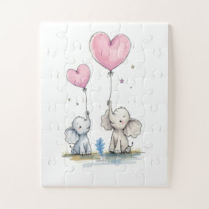 Cute Pair of Elephants Heart Balloons Puzzles 