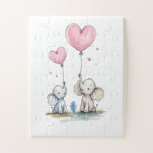 Cute Pair of Elephants Heart Balloons Puzzles  (Vertical)