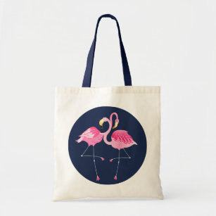 Cute Pair Of Flamingos In Love On Blue Circle Tote Bag