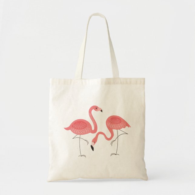 Cute Pair Of Pink Flamingo Illustration Tote Bag (Front)