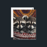 Cute Pair of Raccoon Babies in red blanket Postcard<br><div class="desc">A beautiful pair of raccoon babies nice and warm under the blanket fantasy AI generated painting</div>