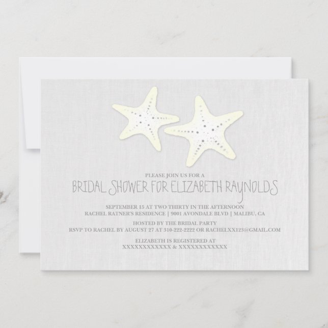 Cute Pair of Starfish Bridal Shower Invitations (Front)