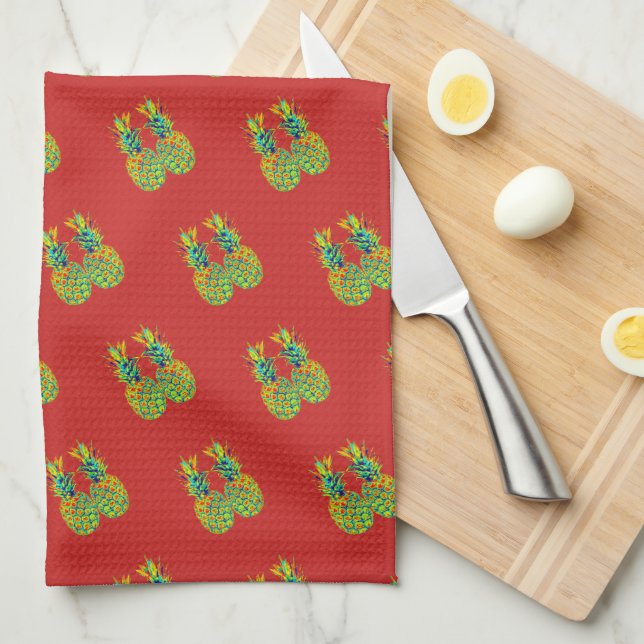CUTE Pair Pineapple Pattern Tea Towel (Quarter Fold)
