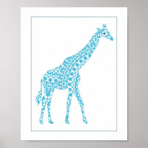 Cute Pale Blue Giraffe Baby Nursery Wall Art Decor