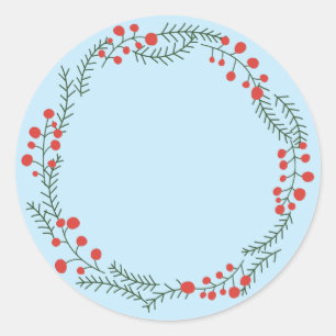 Cute pale blue rustic wreath frame blank Christmas Classic Round Sticker