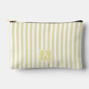 Cute Pale Goldenrod Stripes Monogrammed Initials Accessory Pouch