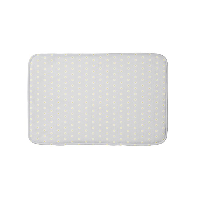 Cute pale grey yellow white daisy flower pattern bath mat (Front)