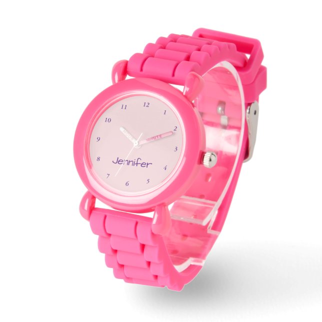 Cute Pale Pink and Royal Purple Girl's Name Watch (Angle)