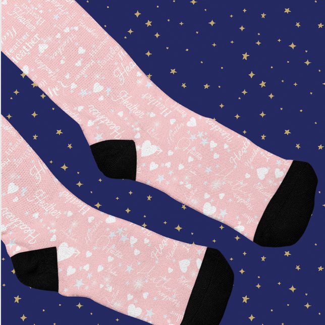 Cute Pale Pink Socks with Stars and Hearts (Creator Uploaded)