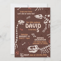Cute Paleontology Dinosaur Bones Birthday Invite