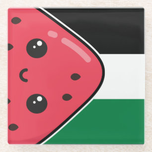 Cute Palestine flag with watermelon-Free Palestin Glass Coaster