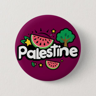 Cute Palestine word surrounded by watermelons tree 6 Cm Round Badge