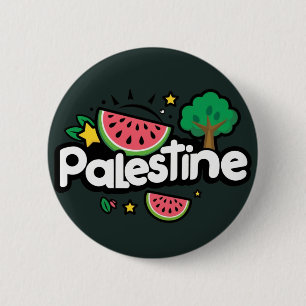 Cute Palestine word surrounded by watermelons tree 6 Cm Round Badge