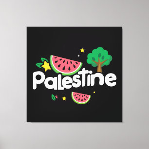 Cute Palestine word surrounded by watermelons tree Canvas Print