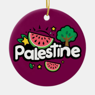 Cute Palestine word surrounded by watermelons tree Ceramic Tree Decoration