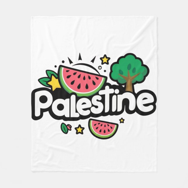 Cute Palestine word surrounded by watermelons tree Fleece Blanket (Front)