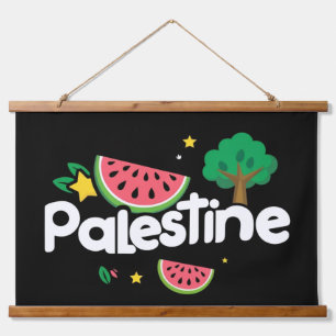 Cute Palestine word surrounded by watermelons tree Hanging Tapestry
