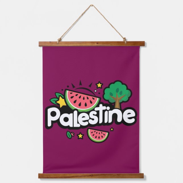 Cute Palestine word surrounded by watermelons tree Hanging Tapestry (Front)