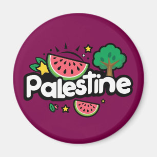 Cute Palestine word surrounded by watermelons tree Magnet