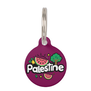 Cute Palestine word surrounded by watermelons tree Pet Tag