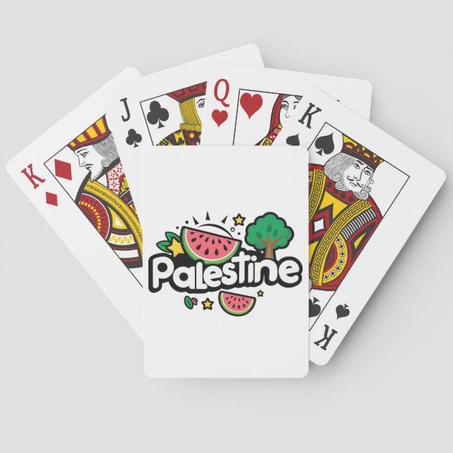 Cute Palestine word surrounded by watermelons tree Playing Cards (Back)