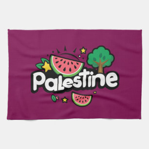Cute Palestine word surrounded by watermelons tree Tea Towel