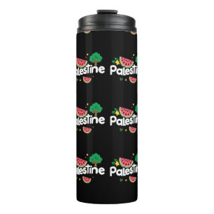 Cute Palestine word surrounded by watermelons tree Thermal Tumbler