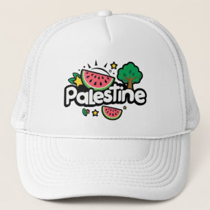 Cute Palestine word surrounded by watermelons tree Trucker Hat