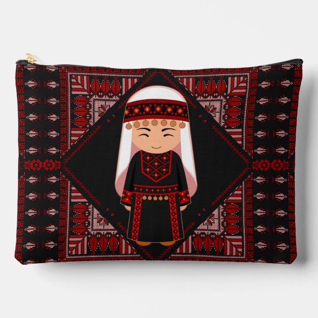 cute Palestinian girl Embroidery red tatreez   Accessory Pouch (Front)