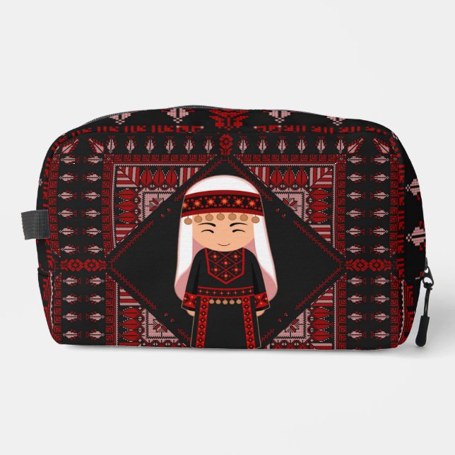 cute Palestinian girl Embroidery red tatreez   Dopp Kit (Front)